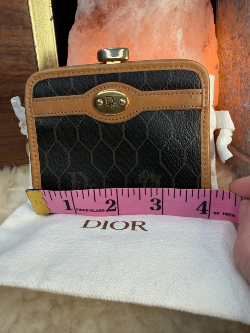 Dior Tan Leather-Trimmed Honeycomb Pattern Coin Purse